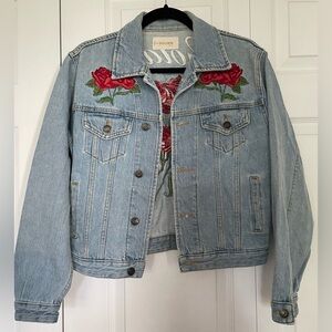 Aritzia Golden TNA Rose Embroidered Denim Jacket XXS XS S